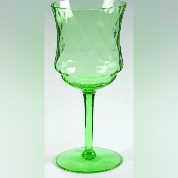 15028 Green Diamond Optic Tiffin-Franciscan Water Goblet Wine Uranium Glass 1920 - Picture 2 of 5